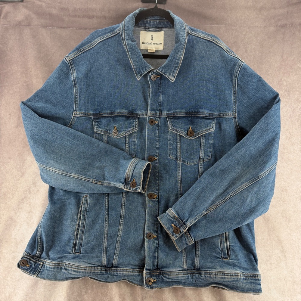 Mutual Weave Mens Medium Wash Blue Denim Trucker Jacket Size 2XLT Western Cotton